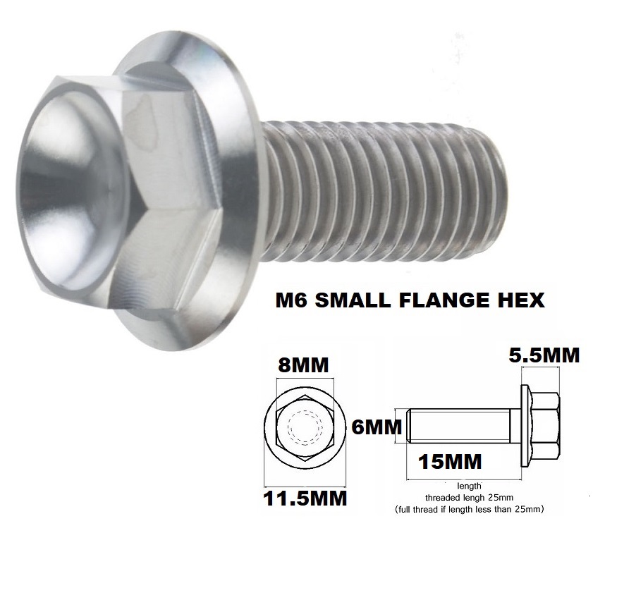 M6X15MM 1.00 THREAD PITCH TITANIUM FLANGE 8MM HEX BOLT GRADE 5